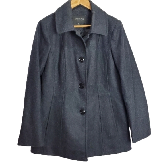 London Fog Collection Charcoal Gray Button Up Wool Pea Coat Jacket Size Medium - Picture 1 of 12